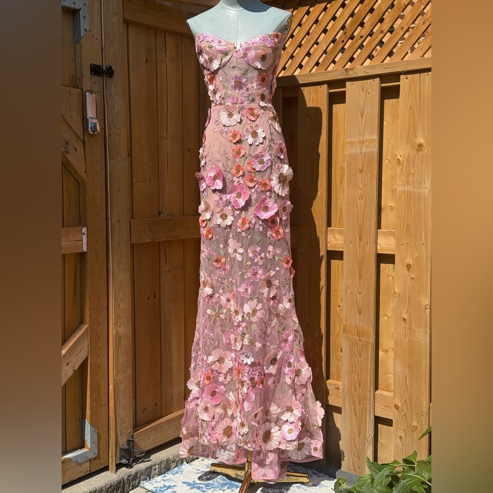 🆕 BRONX & BANCO 🧿 NWOT Jasmine Floral-Appliqued Gown, Pastel Pink Sz S US 4 - Picture 3 of 16
